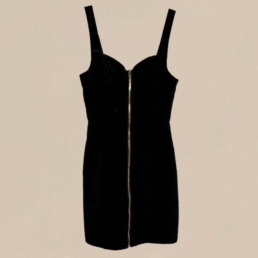 H&M zip front black mini dress size small (4)